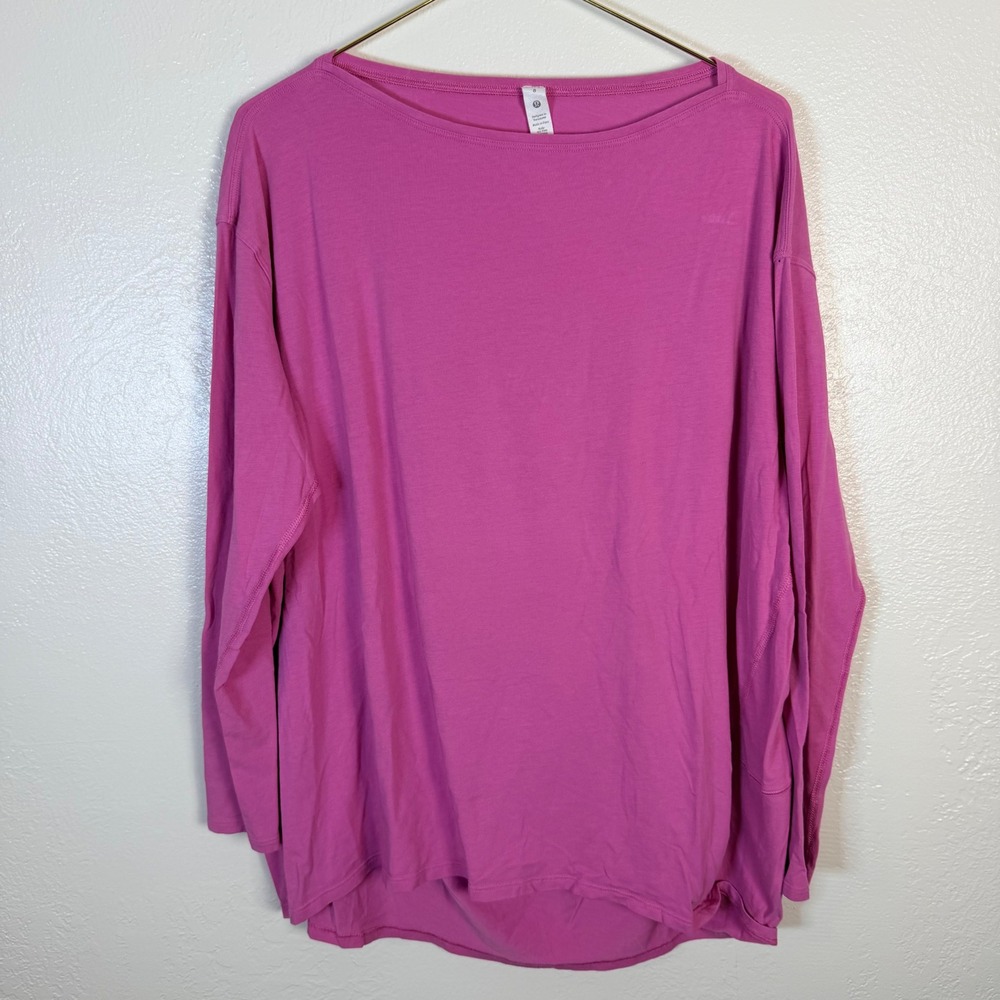 Lululemon Women's 8 Pima Cotton Long Sleeve Shirt Pink Oversized Boat Neck